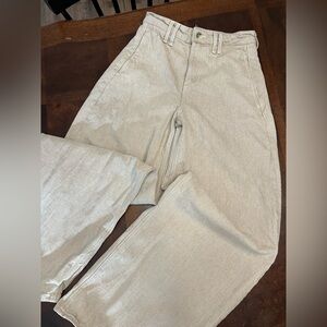 Zara Tan Beige Denim Wide Straight Leg Baggy Balloon Leg Mid-Rise Pants Size 4